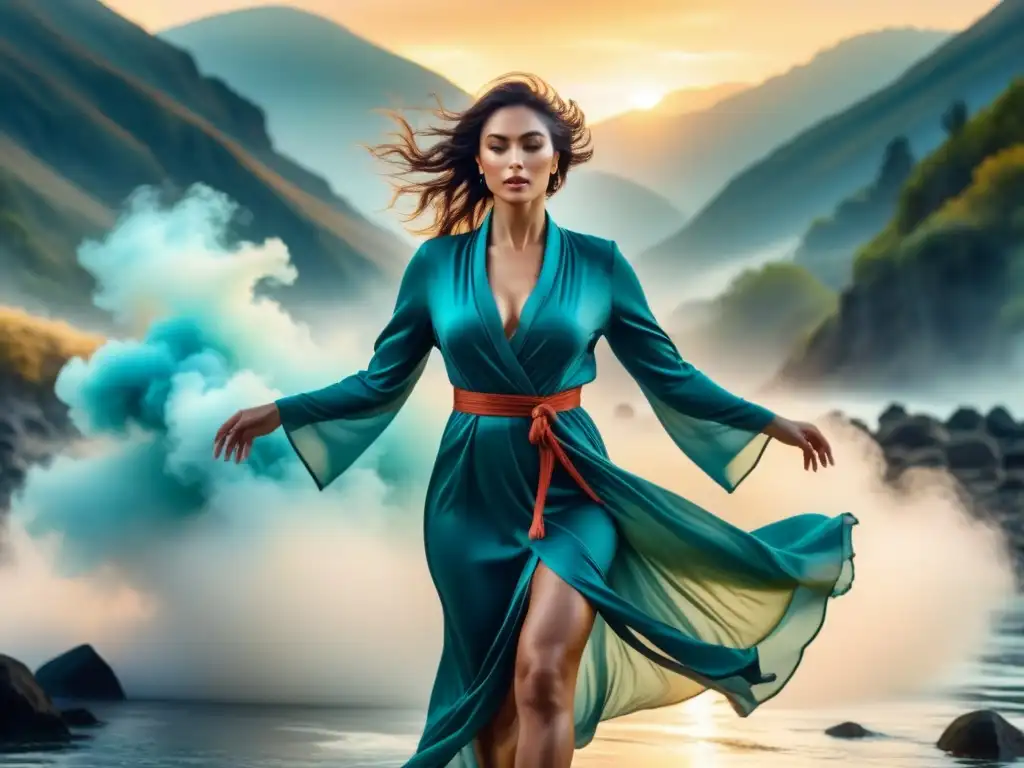 Acuarela detallada de una figura humana en movimiento con líneas fluidas y dinámicas