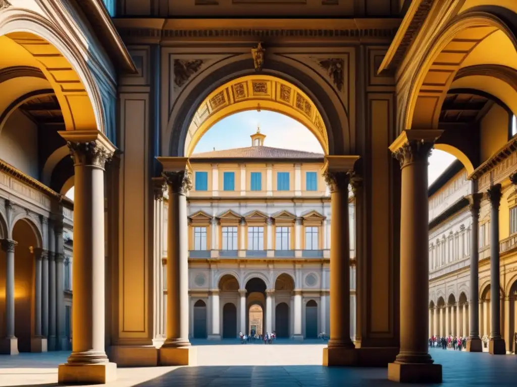 Una acuarela detallada de la majestuosa fachada del icónico Palazzo Pitti en Florencia, Italia