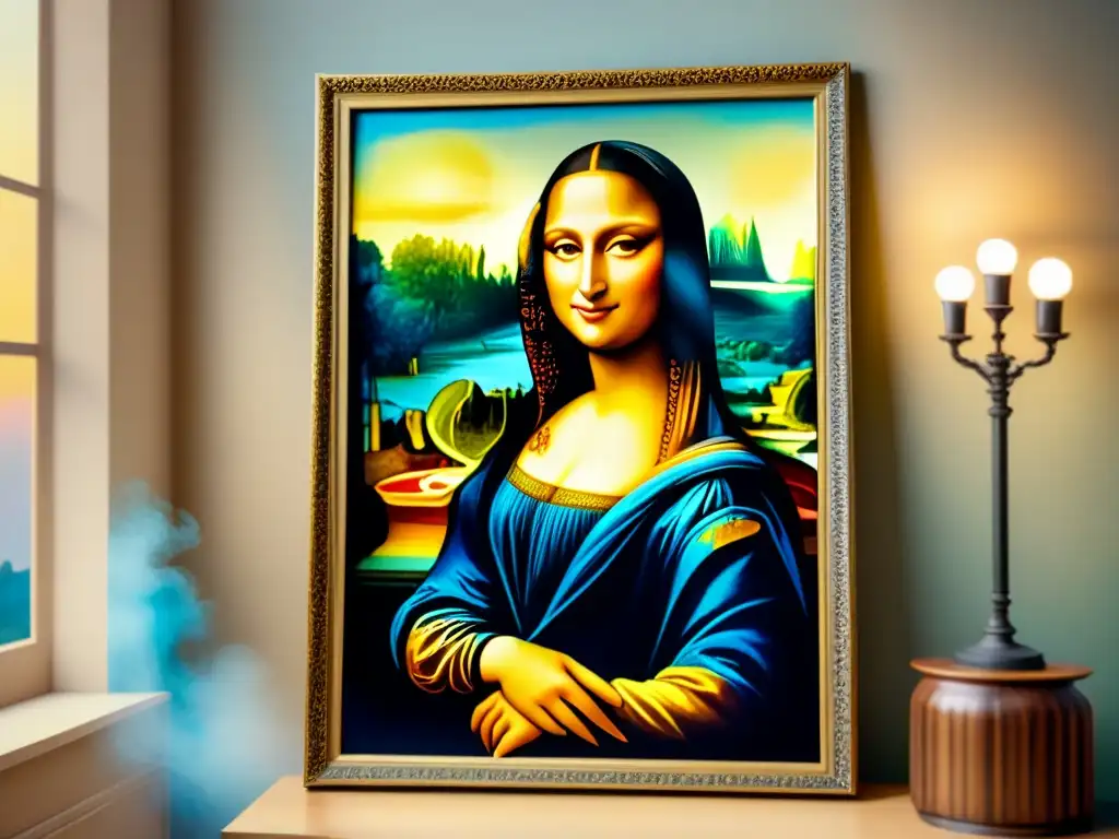 Una acuarela detallada de la Mona Lisa, resaltando su enigmática sonrisa y aura misteriosa