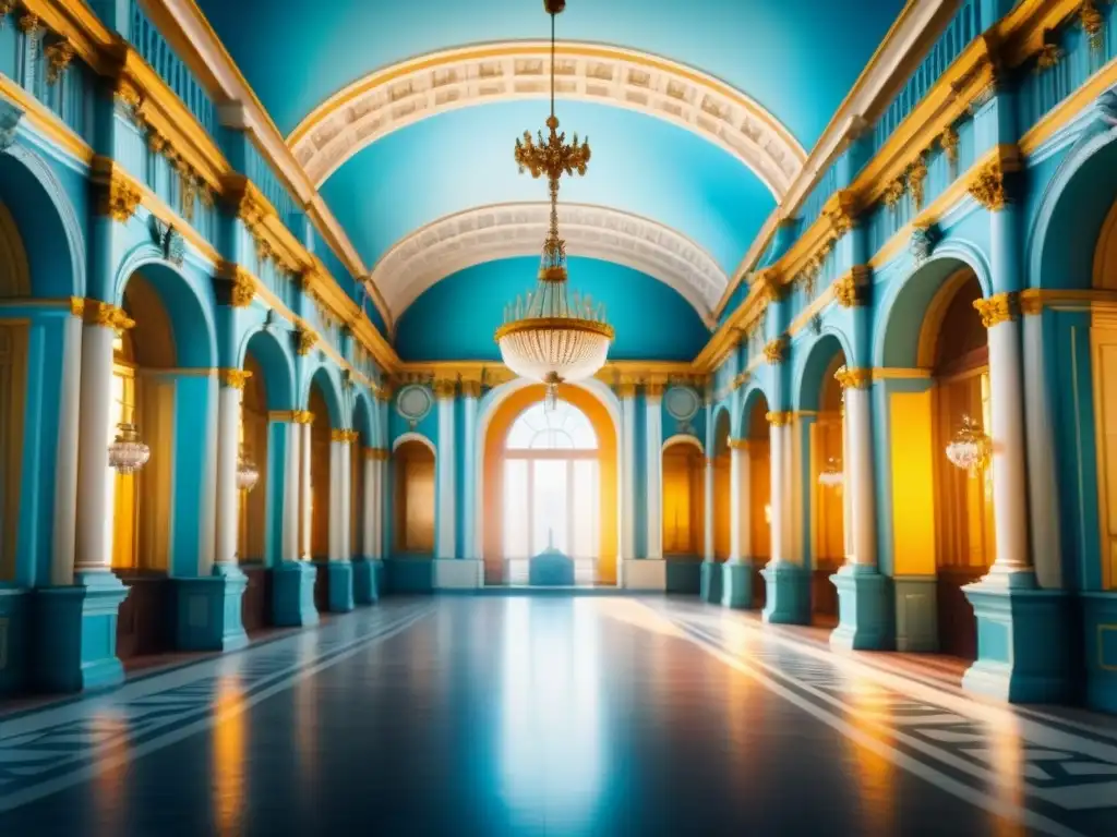 Una acuarela detallada del Palacio de Invierno, hogar del Museo Hermitage en San Petersburgo, Rusia