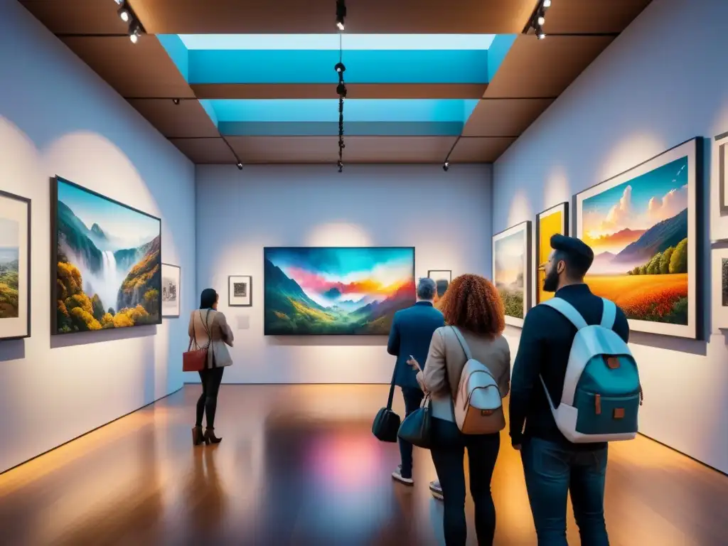 Una animada galería de arte contemporáneo donde la animación cobra vida en cada obra, cautivando a los diversos visitantes