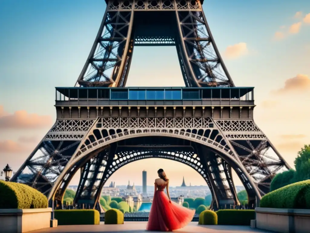 Fotografía de arquitectura icónica: Detallada acuarela de la icónica Torre Eiffel resaltando su elegante estructura de hierro en tonos pastel