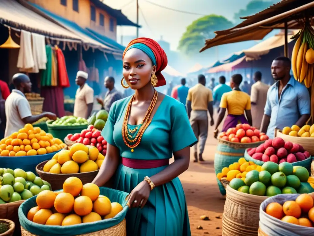 Arte contemporáneo africano: resiliencia en vibrante mercado lleno de actividad y coloridas escenas cotidianas