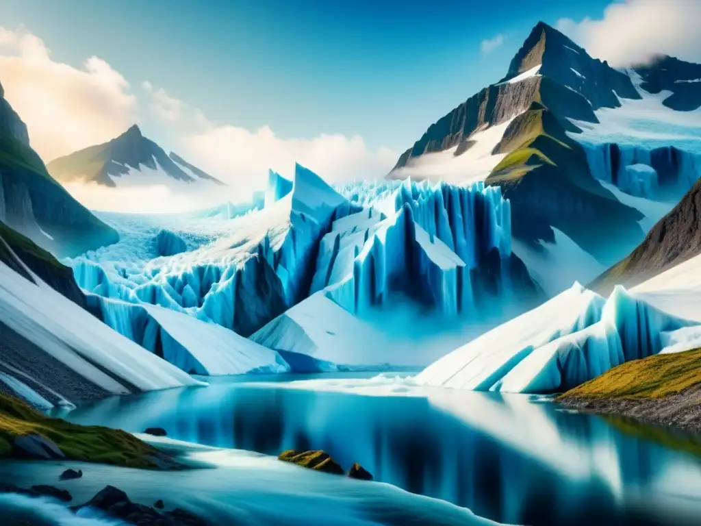 Arte contemporáneo que refleja la crisis climática visual en un impresionante glaciar en tonos azules y blancos