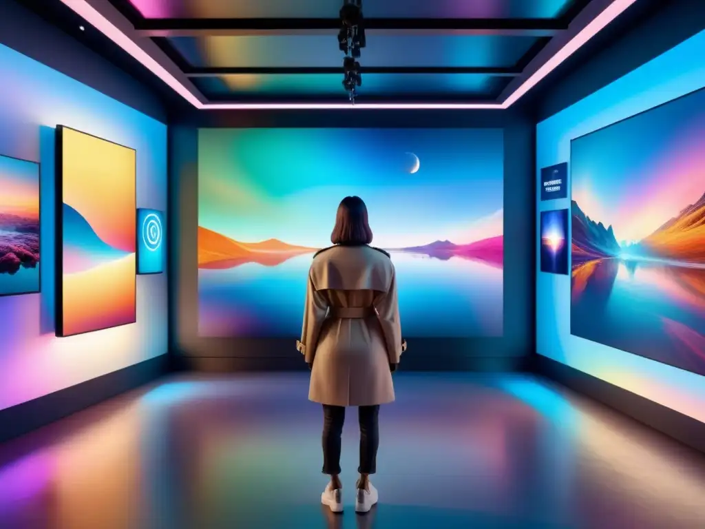 Arte contemporáneo en galerías virtuales: una experiencia inmersiva con hologramas y colores vibrantes en pintura acuarela