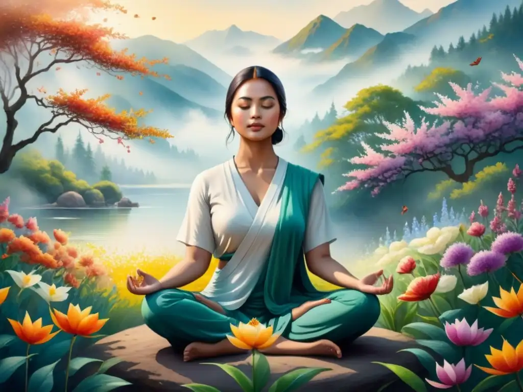 Arte terapia: meditación entre flores vibrantes, creando una atmósfera de sanación y paz