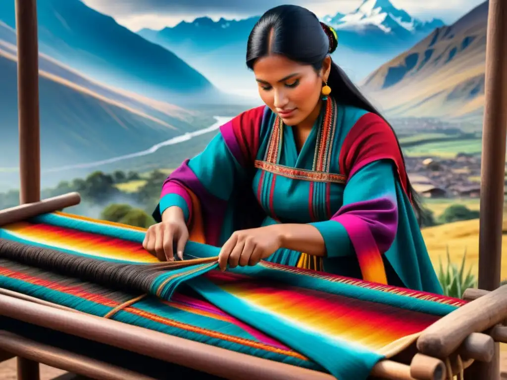 Arte Textil Andino: artesanos tejen patrones coloridos en los Andes, fusionando tradición y vanguardia