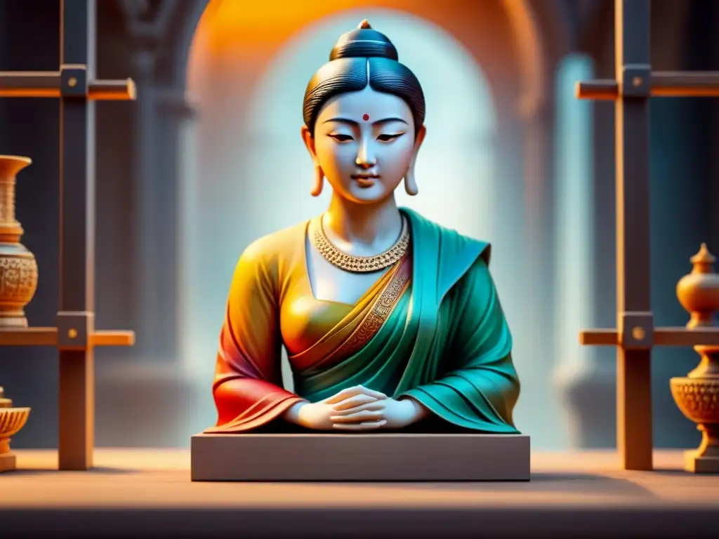 Escultura tradicional reinventada con impresión 3D Preservación del arte con impresión 3D: Escultura tradicional recreada con tecnología moderna en acuarela vibrante