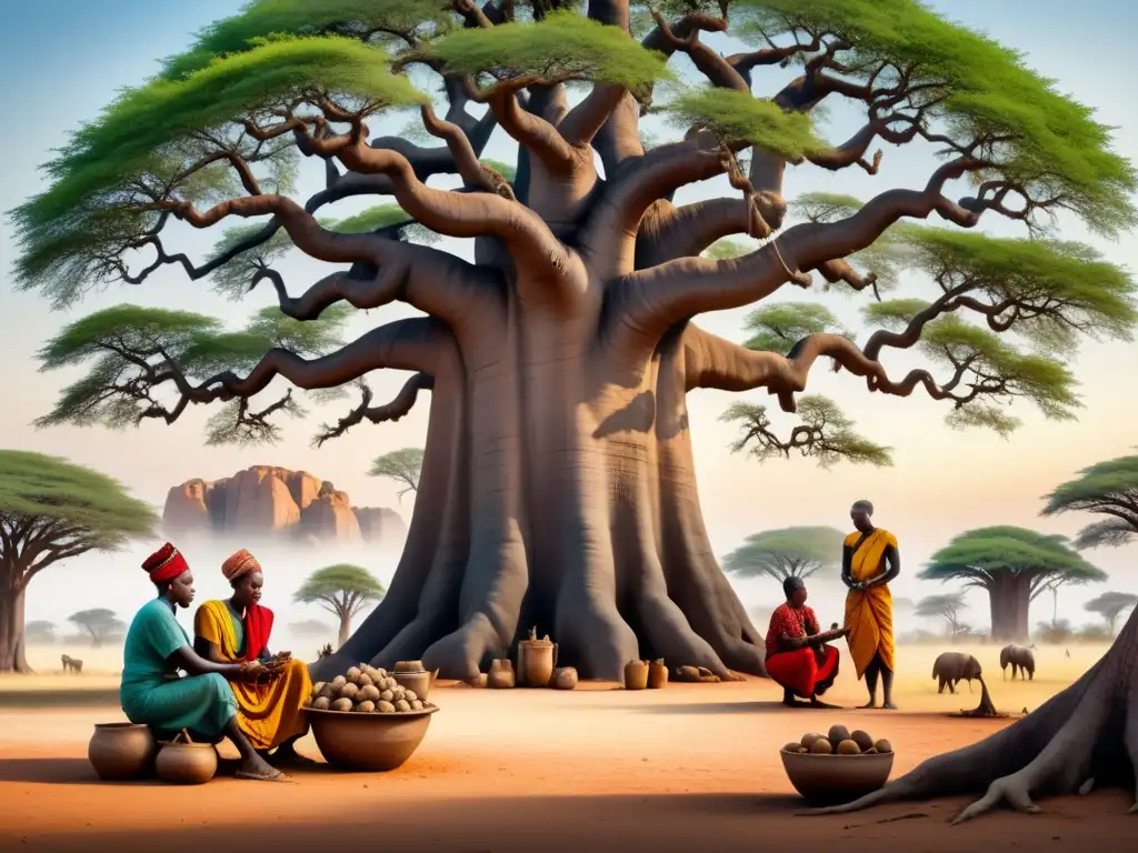 Artesanos africanos crean obras bajo baobab, mostrando compromiso social en arte africano