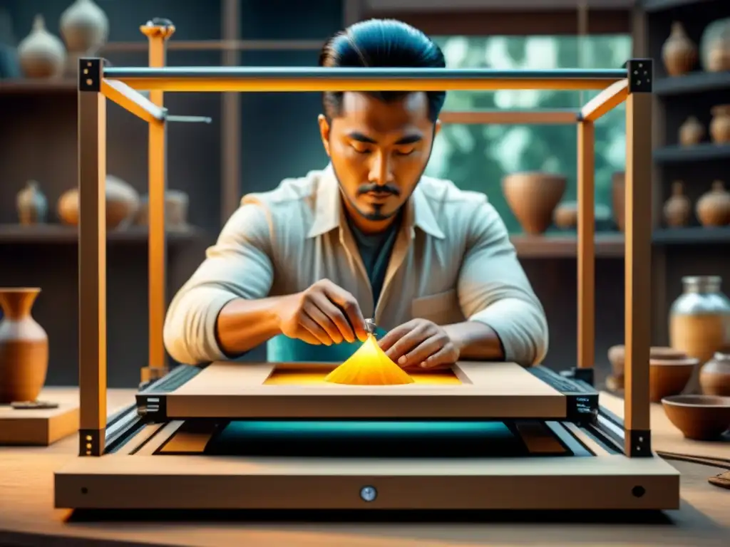 Arte ancestral renace: delicada fusión de técnica milenaria y tecnología 3D Artista preserva arte con impresión 3D: fusión de técnicas tradicionales y tecnología avanzada en vibrante acuarela