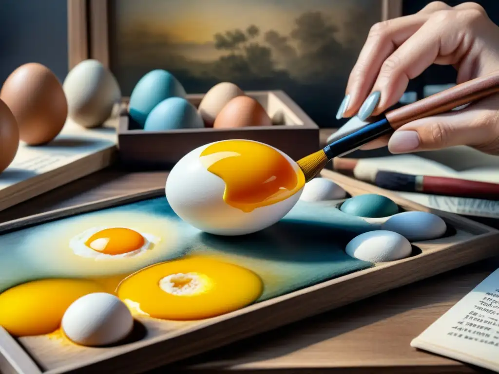 Artista revive técnica Egg Tempera con detalle, mezclando pigmentos sobre una paleta de madera