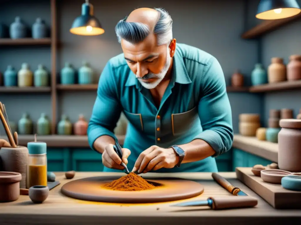 Un artista detallando una escultura de arcilla polimérica con técnicas expertas