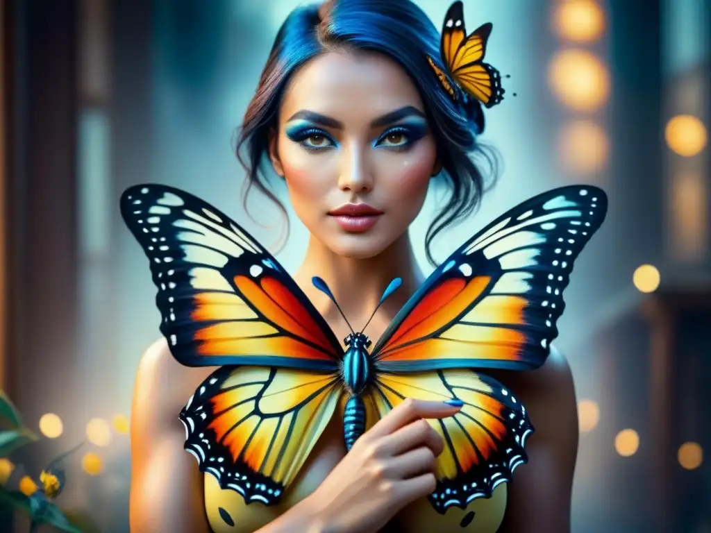 Un artista transforma a una modelo en mariposa con pintura detallada