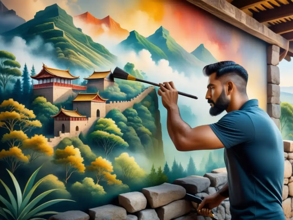 Un artista moderno rescata tradiciones al restaurar un mural antiguo con delicadeza y creatividad