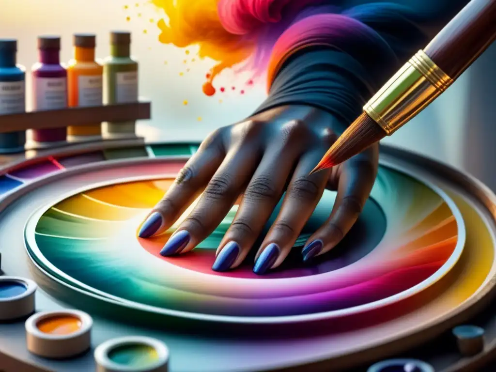 Maestría en acuarela: mezcla cautivadora de colores vibrantes Un artista mezcla pinturas para obras maestras con maestría y pasión