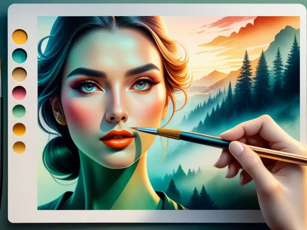 Un artista fusionando técnicas realismo ilustración tradicionales digitales en una obra única