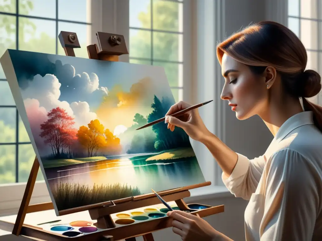 Un artista visual inicia su obra maestra en acuarela, reflejando el proceso creativo con detalles y concentración