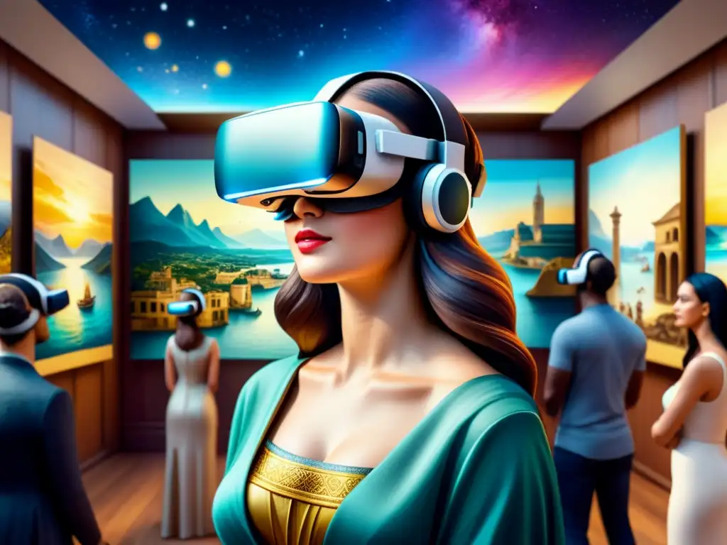 Artistas clásicos renacen en virtual: una galería de realidad virtual muestra obras icónicas con colores vibrantes y estética futurista