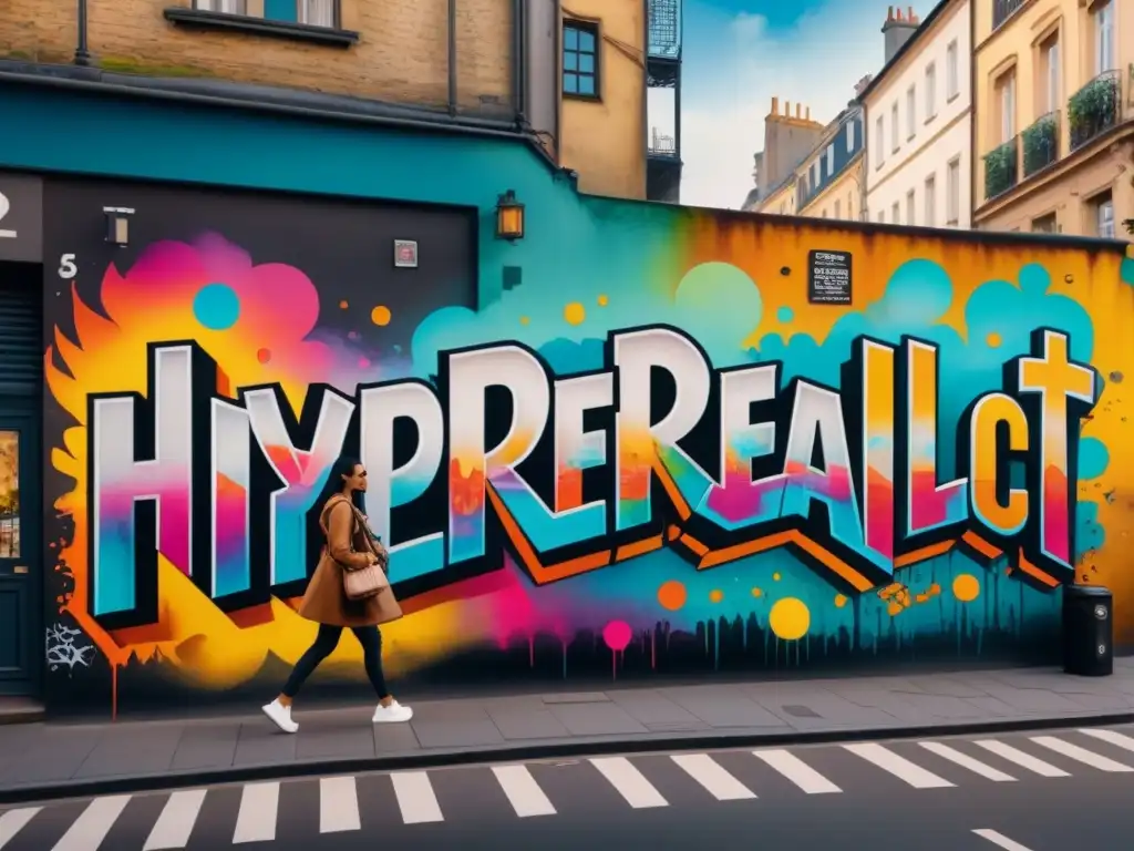 Una calle europea llena de arte callejero vibrante y colorido, reflejando su evolución a fenómeno mainstream