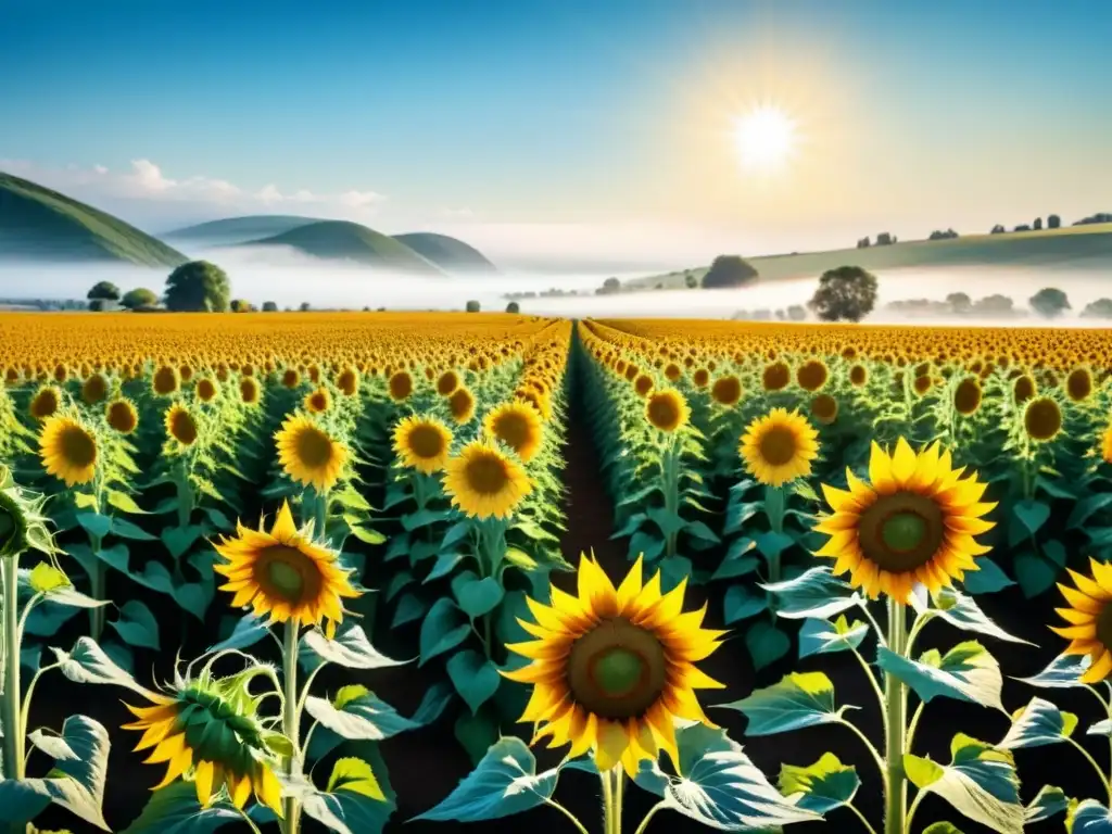 Campo de girasoles bañado por el sol, reflejando la pasión del color PostImpresionismo