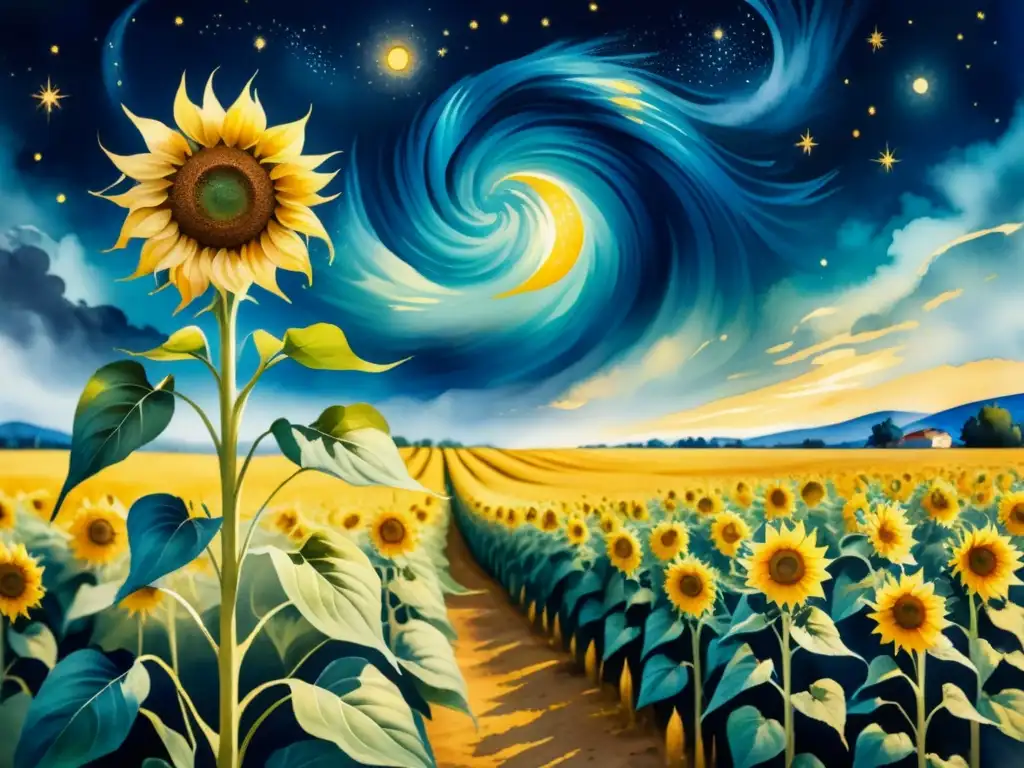 Un campo de girasoles en una noche estrellada, influencia de Van Gogh en el Modernismo