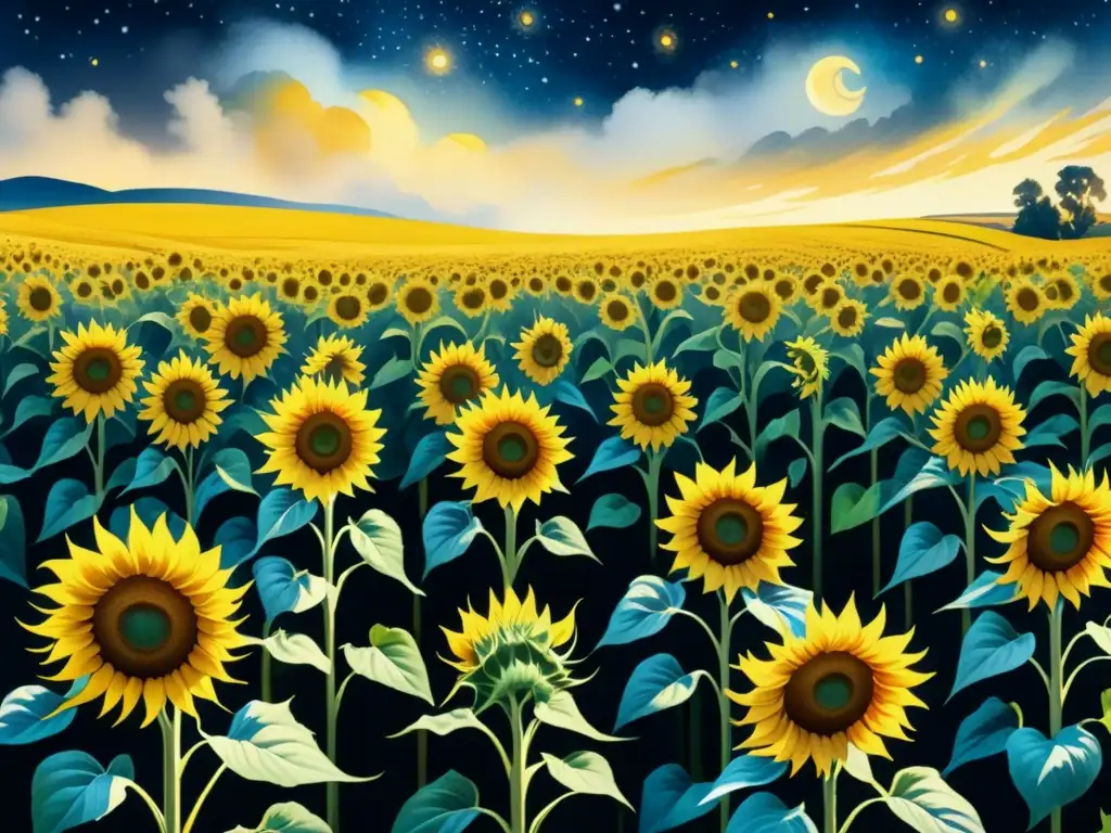 Campo de girasoles en la noche estrellada, influencia de Van Gogh en el Modernismo