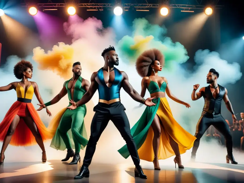 Un cautivador espectáculo de arte performático en la era moderna con artistas de diversas culturas, colores y pasión en el escenario