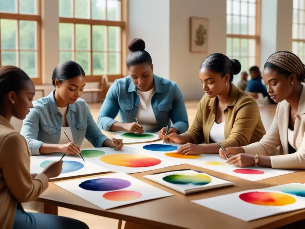 Un círculo creativo: niños y adultos disfrutan juntos de técnicas témpera en un ambiente inclusivo y acogedor