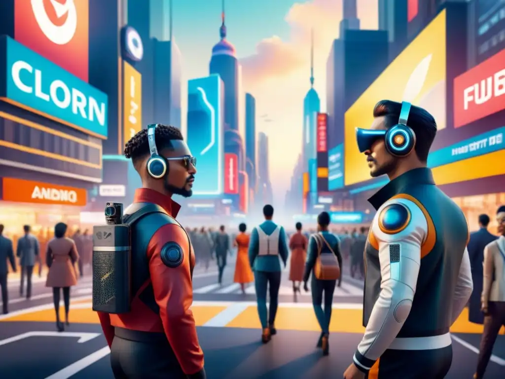 Una ciudad futurista llena de diversidad cultural y animación con inteligencia artificial