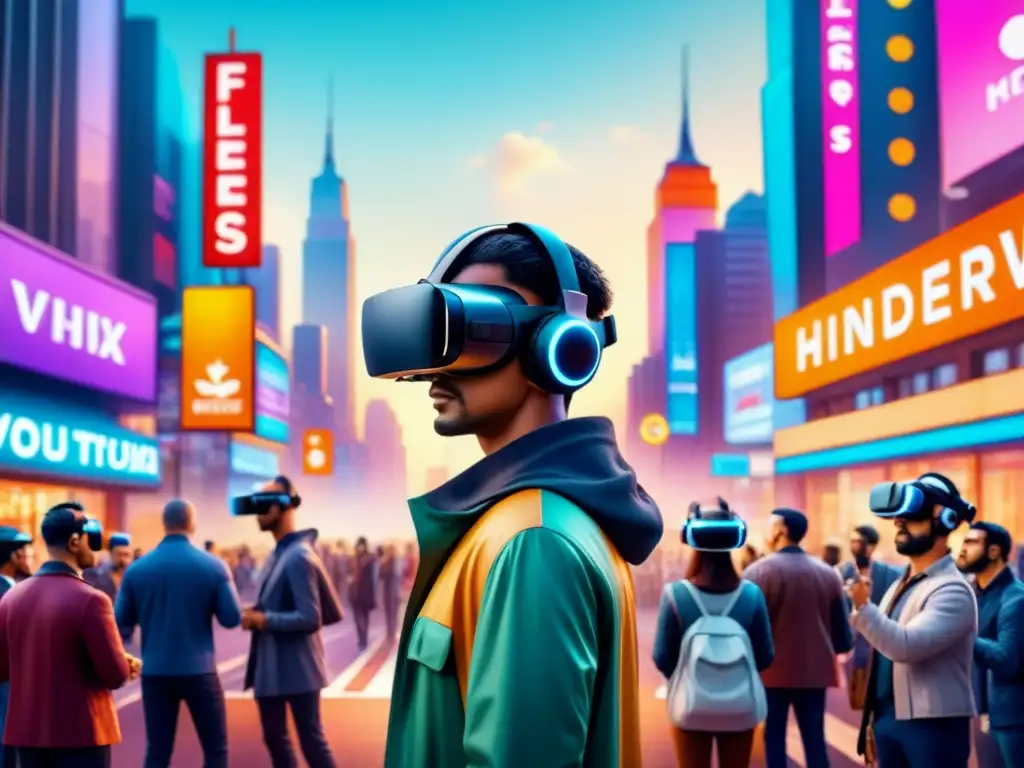 Metrópolis futurista: fusión de realidad virtual y animación Una ciudad futurista donde la realidad virtual se funde con la animación, creando un mundo vibrante y lleno de detalles