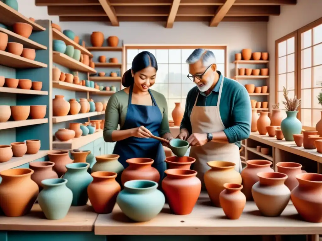 Una comunidad diversa crea cerámica juntos en un taller vibrante