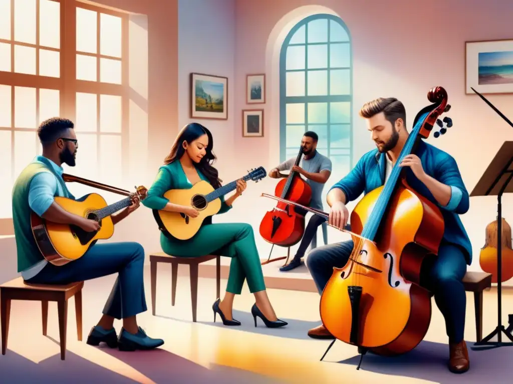 Arte y música en terapia: conexión armoniosa Una conmovedora escena de arteterapia donde la música y la creatividad se entrelazan, mostrando la conexión entre ambos