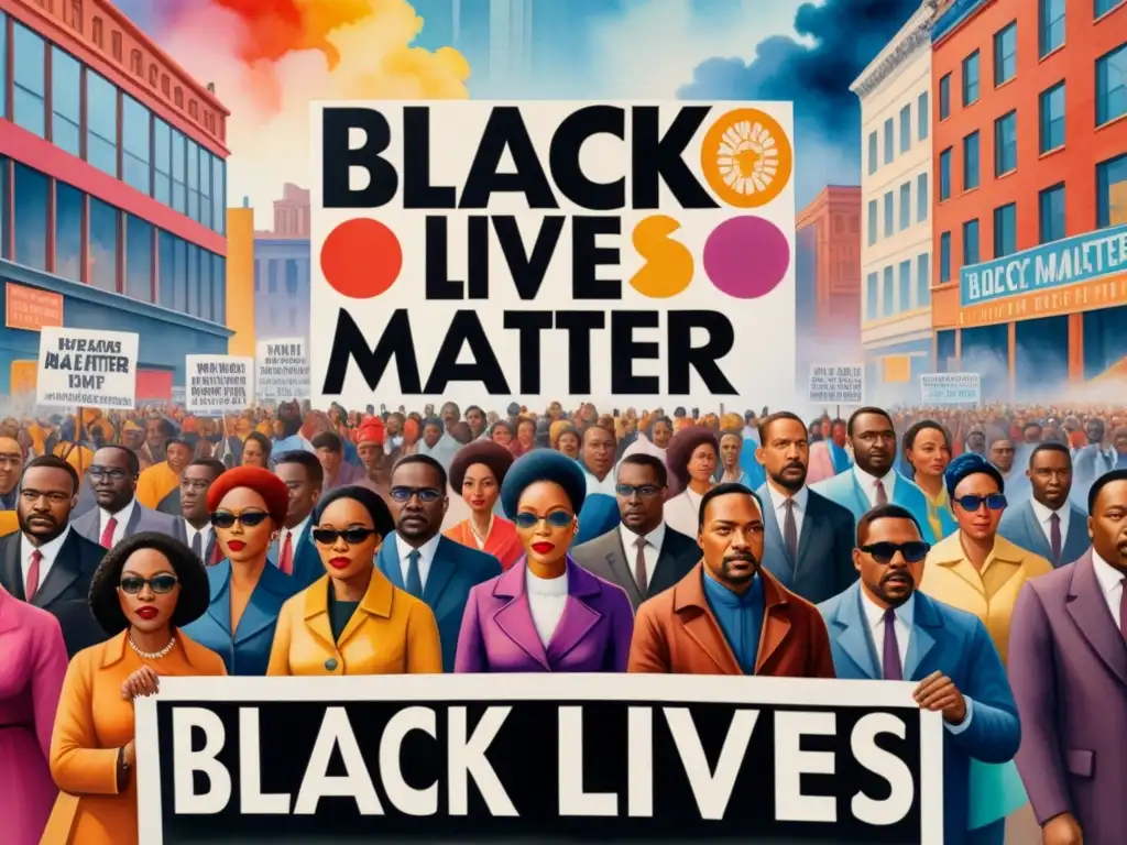 Una conmovedora pintura acuarela que celebra la diversidad y la lucha por la igualdad, con la palabra clave 'Arte visual y Black Lives Matter'