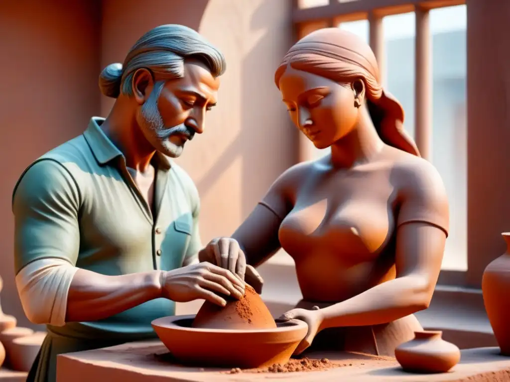 Creación de figuras de terracota paso a paso: artesano moldeando con destreza una figura de arcilla, transmitiendo dedicación y arte