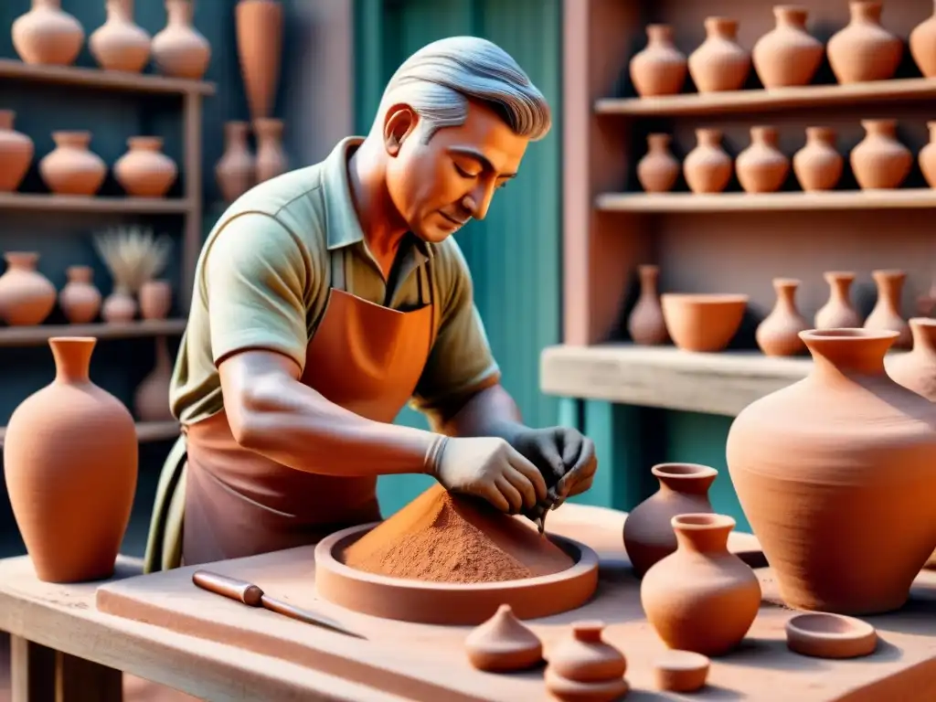 Creación de figuras de terracota paso a paso: Artista esculpiendo con detalle una figura de terracota