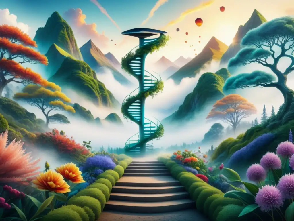 Un cuadro acuarela detallado fusionando elementos biológicos y pinceladas artísticas