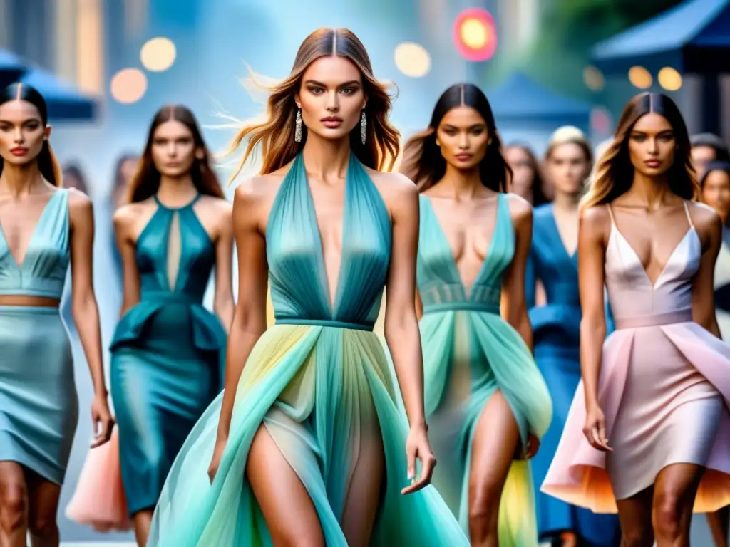 Desfile de moda con impacto del Impresionismo en patrones y colores pastel