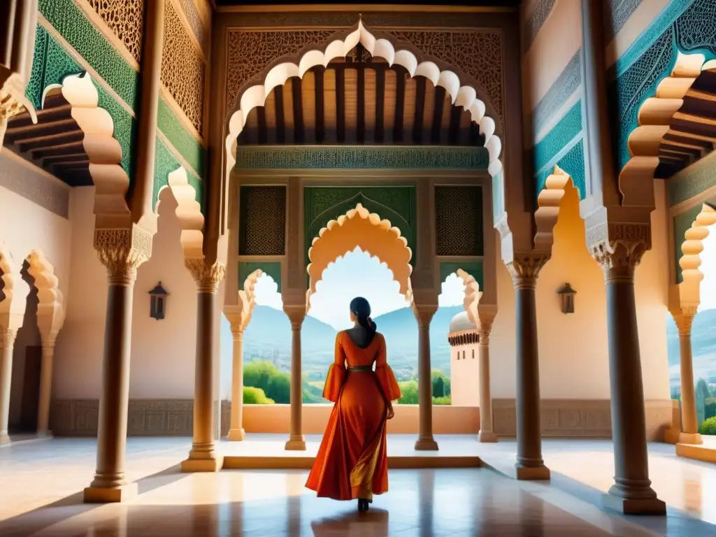 Exquisita acuarela de la Alhambra: arte islámico en Granada Detallada acuarela de la Alhambra en Granada, con elementos arquitectónicos islámicos