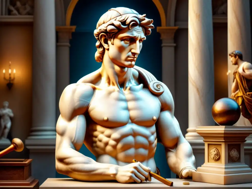 Ilustración detallada en acuarela de la famosa escultura 'David' de Miguel Ángel, capturando su estructura muscular y la intensidad en sus ojos