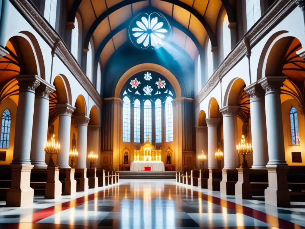 Detallada acuarela de una iglesia barroca con luz natural, resaltando decoraciones y esculturas