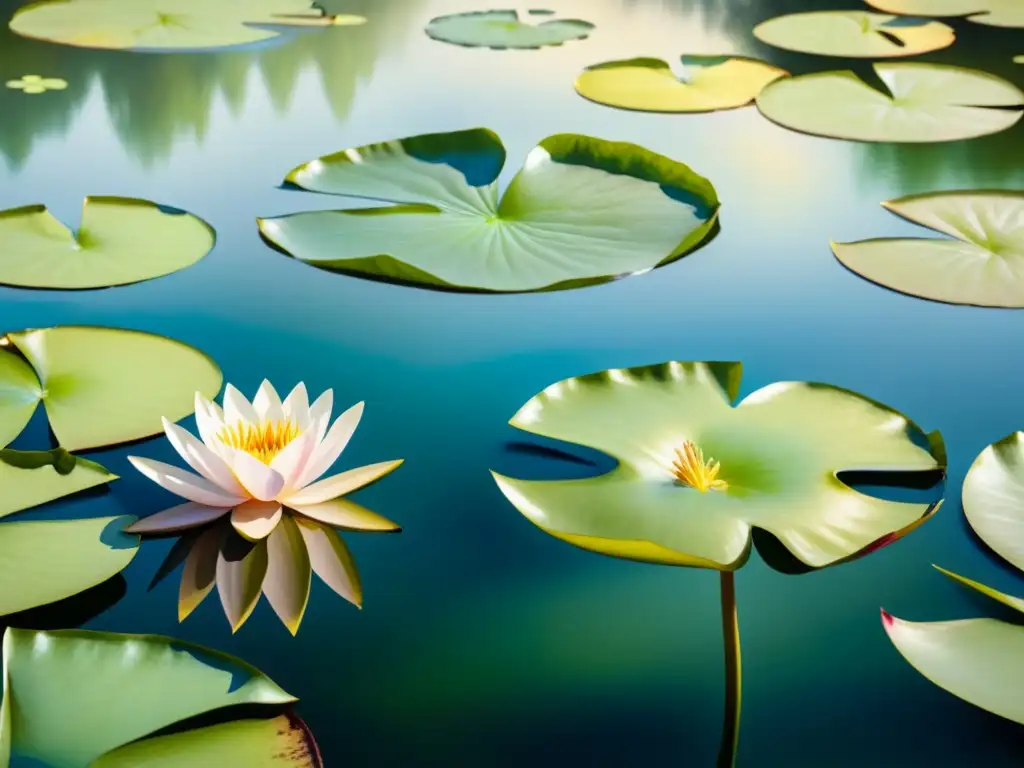 Acuarela detallada: Water Lilies de Monet Detallada acuarela de las 'Nenúfares' de Monet, reflejando la importancia del agua en su arte