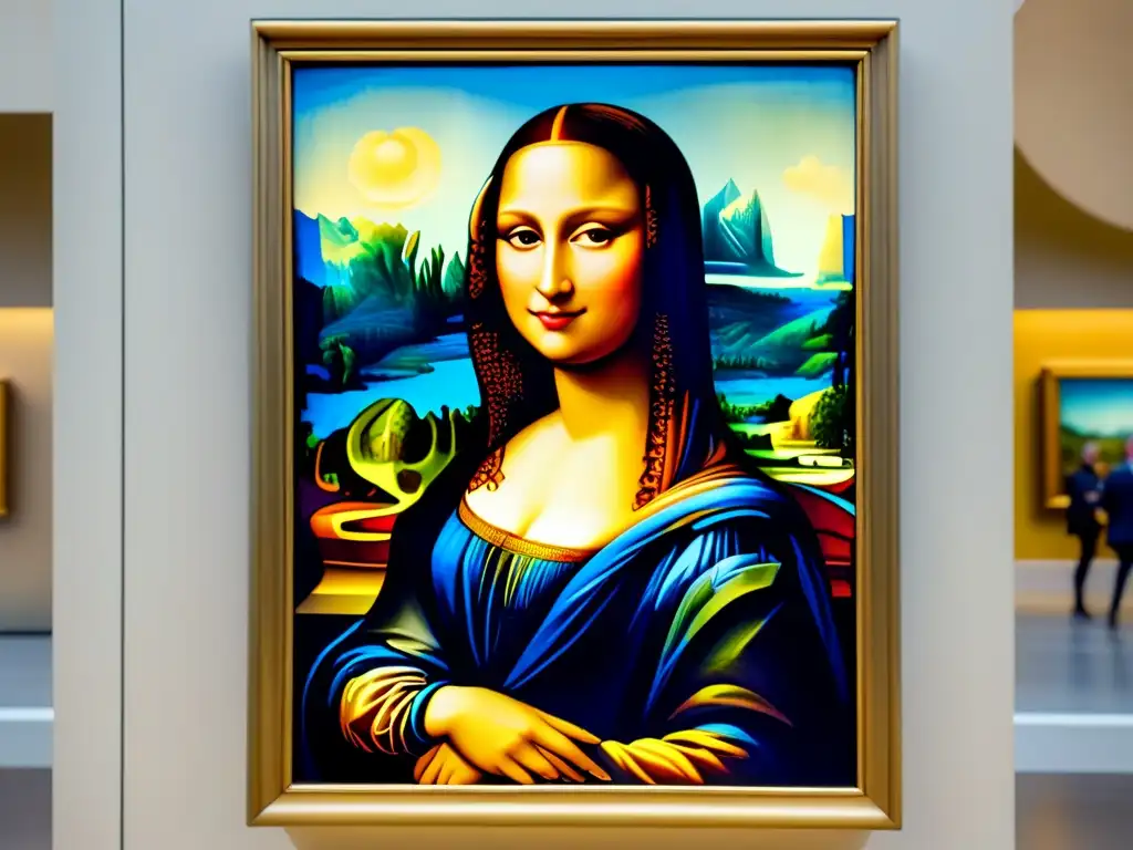 Una detallada acuarela de la 'Mona Lisa' de Da Vinci en el Louvre, con colores vibrantes y pinceladas delicadas, mostrando la belleza atemporal de la obra maestra