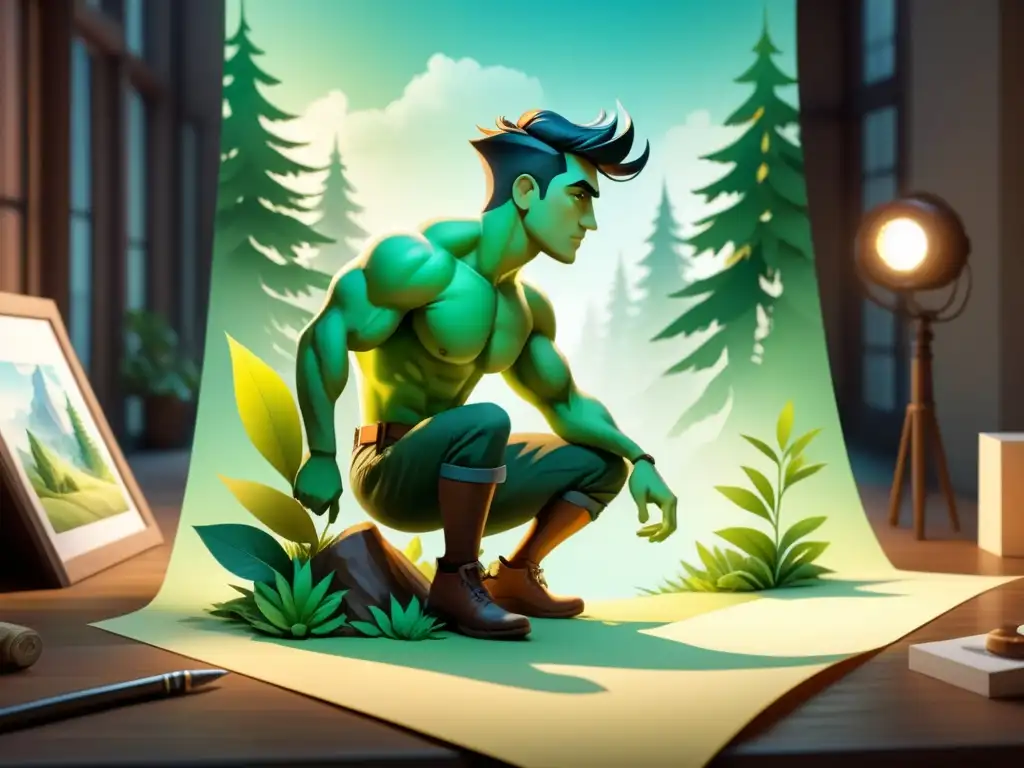 Tutorial detallado de animación CutOut en acuarela Ilustración detallada en acuarela paso a paso de la técnica animación CutOut, mostrando evolución de movimiento