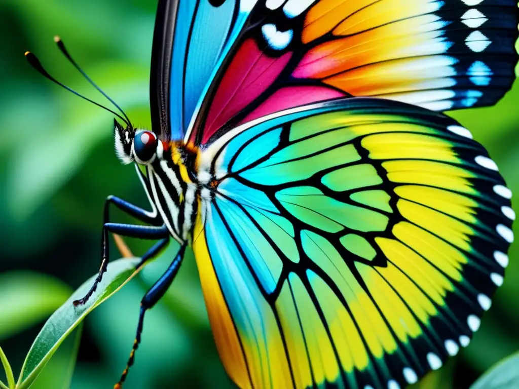 Una detallada pintura acuarela muestra el ala de una mariposa, con patrones e colores vibrantes