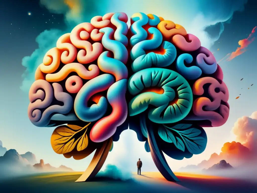 Obra de arte: cerebro humano entrelazado con arte abstracto Detallada pintura acuarela de un cerebro humano entrelazado con arte abstracto, mostrando la conexión entre artes visuales y ciencias cognitivas