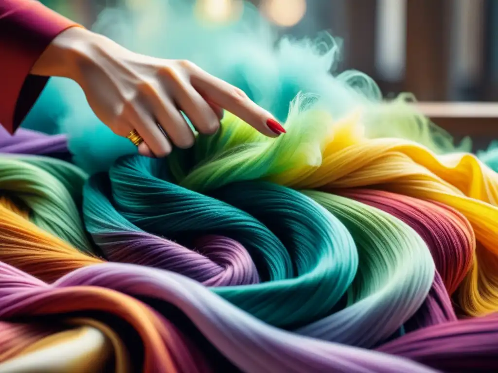 Detallada ilustración acuarela de química textil colores moda, fibras absorbentes tintes vibrantes