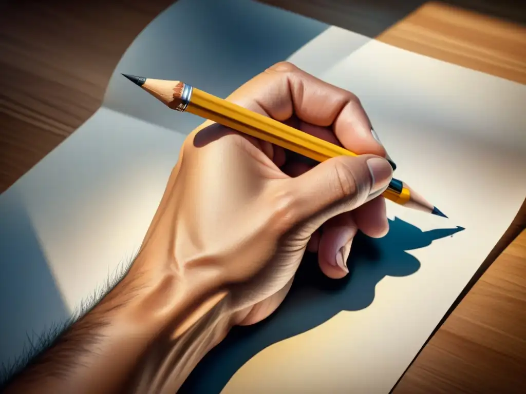 Detalle magistral: mano dibuja figura humana realista en acuarela Un detallado acuarela de una mano dibujando una figura humana realista en papel en blanco