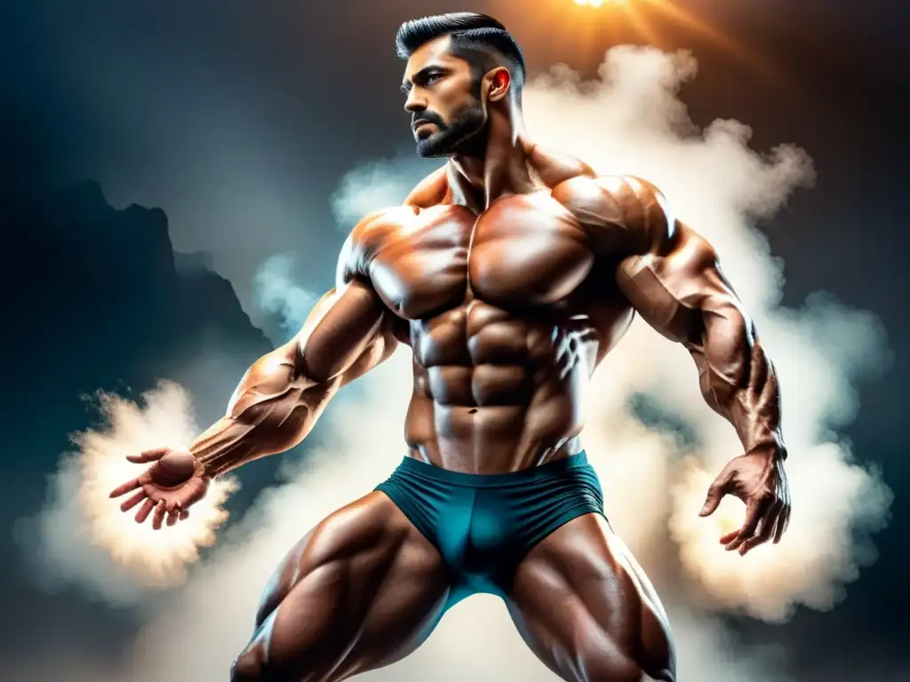 Acuarela detallada: musculatura humana en movimiento Detallado dibujo en acuarela de la anatomía humana en pose dinámica, con juego de luces y sombras para resaltar detalles anatómicos