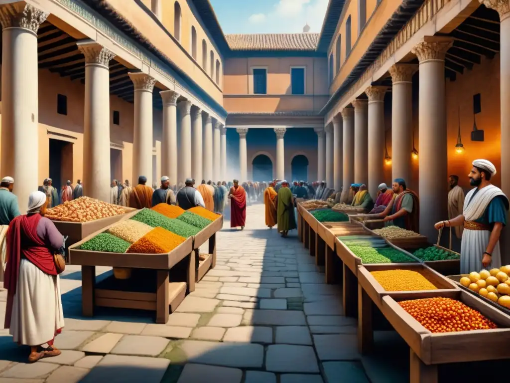 Detallado mercado romano con mosaicos antiguos historia arte, vibrante y lleno de vida