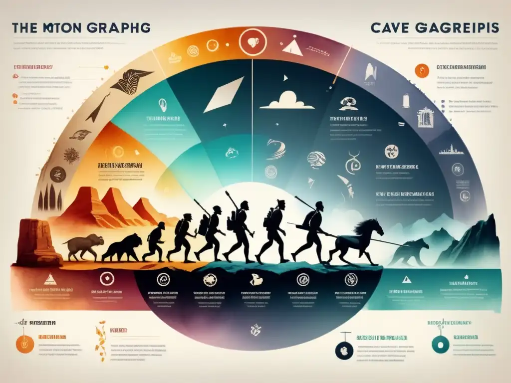 Detalle acuarela de la evolución de gráficos en movimiento: desde pinturas rupestres hasta CGI moderno